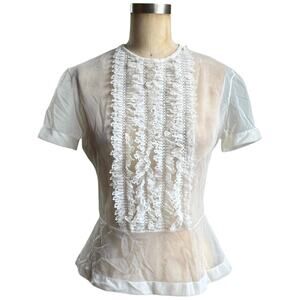 Vintage Y2K Jean Paul Gaultier white mesh sheer lace ruffle blouse size 10